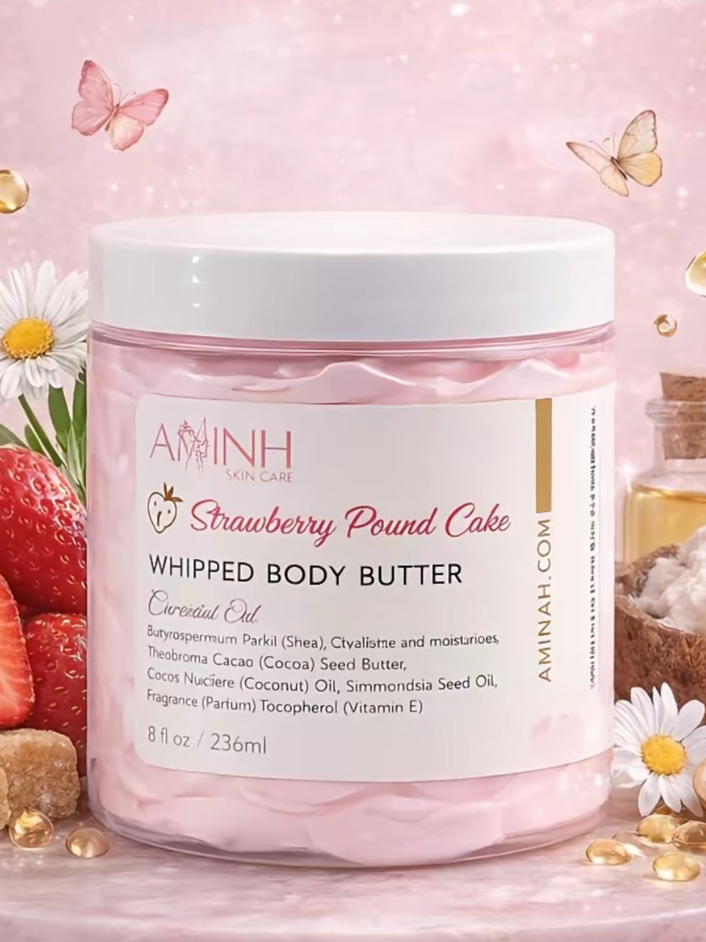 Aminnah Strawberry Pound Cake Whipped Body Butter - 8oz